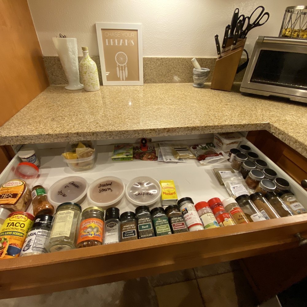 Ameliorate - I would have never thought to take my spices and lay them down in a drawer. Amelia did, and now it's a dream to whip up a meal. - Home Organization Near Me Ameliorate - I would have never thought to take my spices and lay them down in a drawer. Amelia did, and now it's a dream to whip up a meal. - Home Organization Near Me