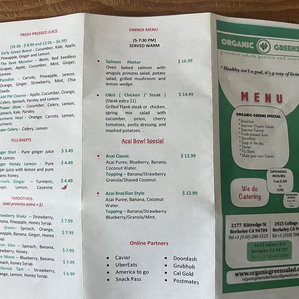 Organic Greens | Solano - menu - Salad Near Me - Berkeley, California Organic Greens | Solano - menu - Salad Near Me - Berkeley, California