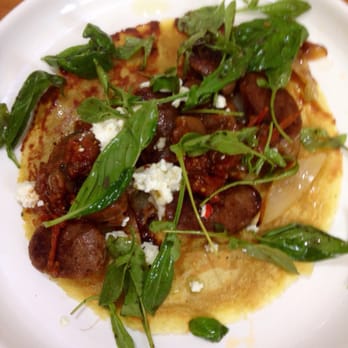 King Arthur Cafe - Maple sausage & chickpea crepe with feta, basil & spinach - Cafes Near Me - Fortitude Valley, QLD