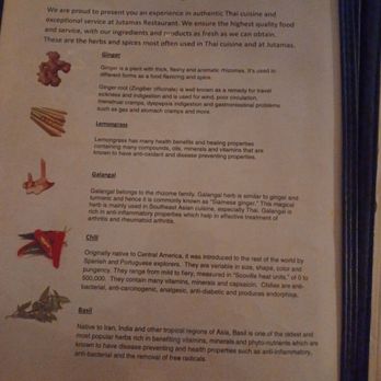 Jutamas Thai Restaurant - Ingredients chart - Thai Near Me - Hattiesburg, Mississippi