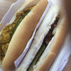 Curry chicken on the left Cha siu on the right