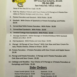 Sophie's Natural Pierogi - Here is the menu for Sophie's Cafe which is inside Peter's Meat Market.  CALL AHEAD to make sure they are open/ready to take orders
