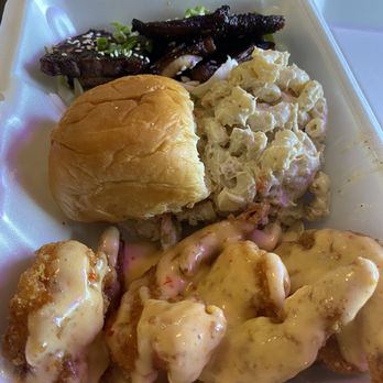Solid Grindz - Bang shrimp, Mac salad, kalbi ribs and Hawaiian role. - Hawaiian Near Me - Tucson, Arizona
