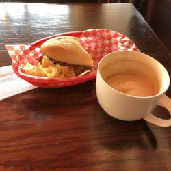 Sams Percolator - My latte and steak and bacon melt. Yum!