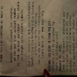Sunglass Hut - Guarantee receipt