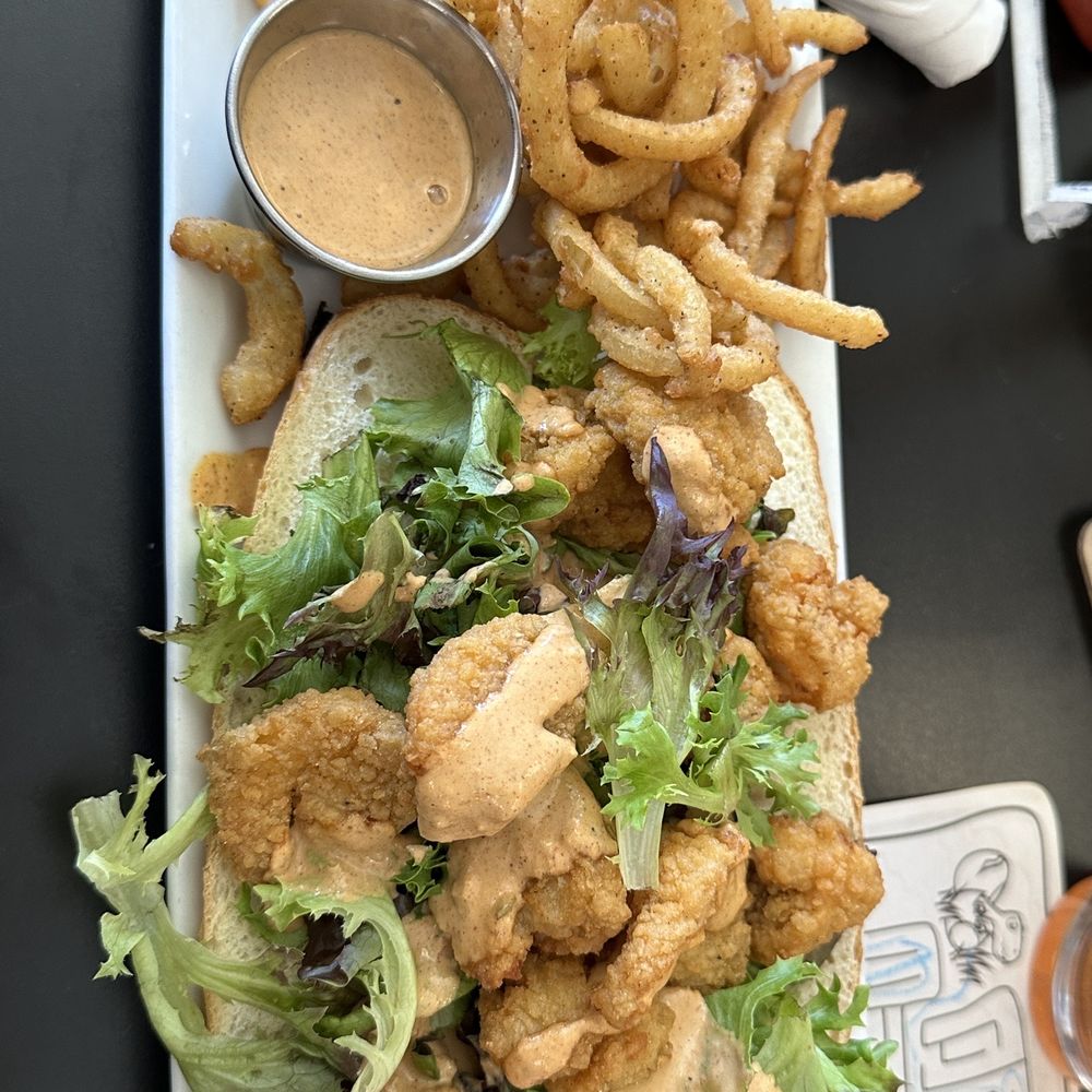 River Forks Cafe - Shrimp Poboy with onion straws - Cafes Near Me - Anderson, South Carolina River Forks Cafe - Shrimp Poboy with onion straws - Cafes Near Me - Anderson, South Carolina