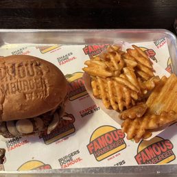 Mushroom and Swiss burger, without the Swiss cheese and the crunchiest waffle fries! Mushroom and Swiss burger, without the Swiss cheese and the crunchiest waffle fries!