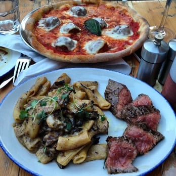 Gusto 101 - Polpette pizza, Mafalde ai Funghi pasta and medium rare steak - Italian Near Me - Toronto, Ontario