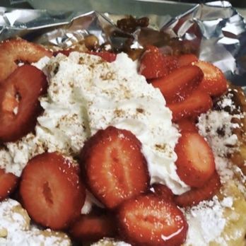 Frenzee funnel cake - strawberries and whipped cream - Custom Cakes Near Me Frenzee funnel cake - strawberries and whipped cream - Custom Cakes Near Me