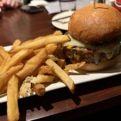 The Firkin Tavern - Corn & Black Bean Burger with fries