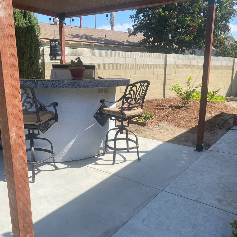 Buena Vista construction & landscape - He added this slab of concrete for my bbq island and walk way around my home with design on the concrete. - Masonry/Concrete Near Me Buena Vista construction & landscape - He added this slab of concrete for my bbq island and walk way around my home with design on the concrete. - Masonry/Concrete Near Me