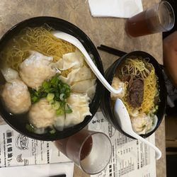 Wonton noodle soup, wonton and beef brisket noodle soup
