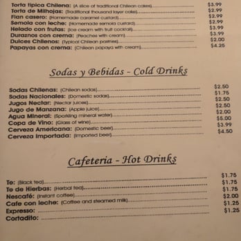 Pamela's Restaurant Chileno - Menu - Desserts and drinks - Delis Near Me - Miami, Florida Pamela's Restaurant Chileno - Menu - Desserts and drinks - Delis Near Me - Miami, Florida