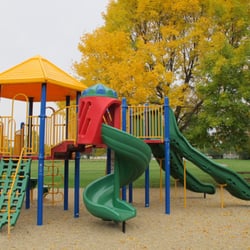 Wood Street Park - The amazing playground thing - stairs, a raised platform, climby stuff, six slides and MORE!