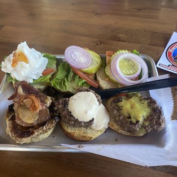 Crazee Burger - Wild boar with bacon and whipped cream, antelope and curry camel sliders. Yummy! - Burgers Near Me - San Diego, California Crazee Burger - Wild boar with bacon and whipped cream, antelope and curry camel sliders. Yummy! - Burgers Near Me - San Diego, California