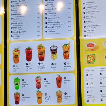Tealux Cafe - menus and drinks on the wall - Bubble Tea Near Me - Ballwin, Missouri
