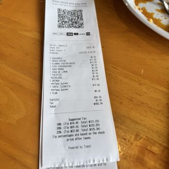 El Tizoncito - Receipt - Mexican Near Me - Dallas, Texas El Tizoncito - Receipt - Mexican Near Me - Dallas, Texas