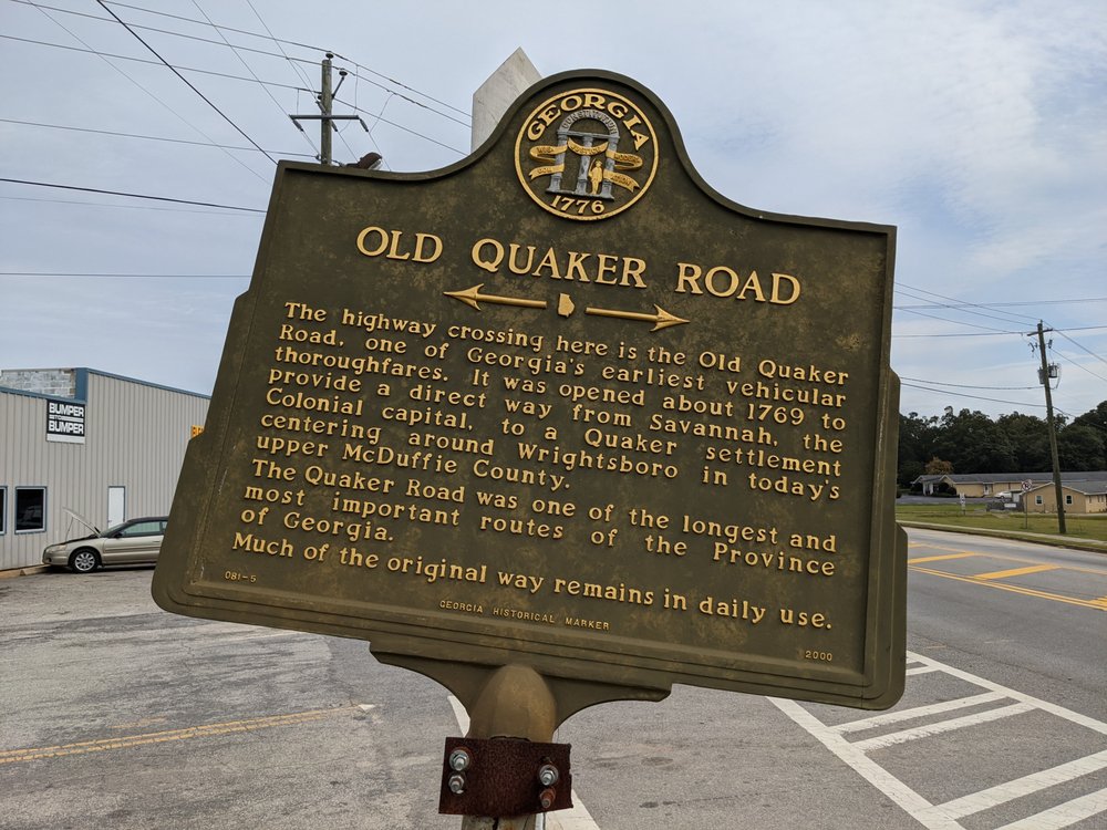 OLD QUAKER ROAD HISTORIC MARKER Updated August 2024 710 GA4, Wrens