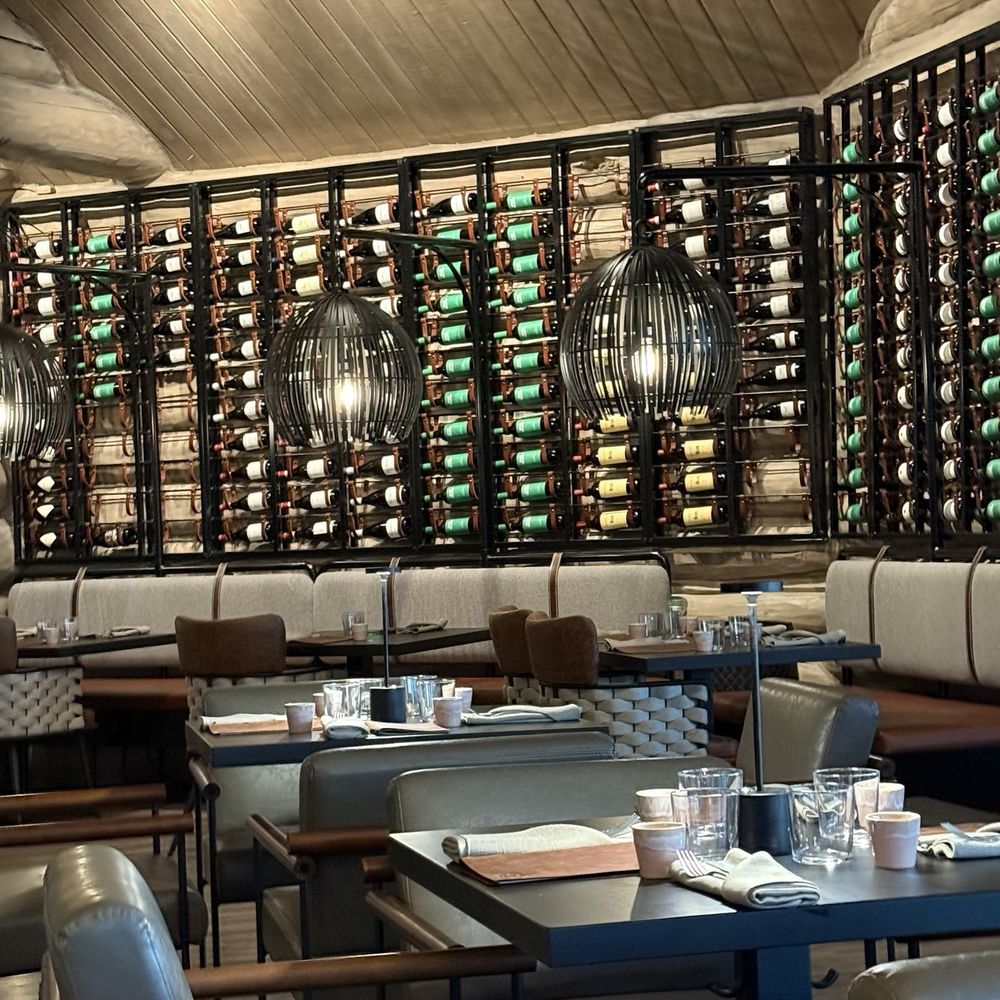 Dining room with wine lined walls. Dining room with wine lined walls.