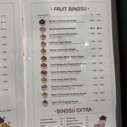 fruit bingsu menu