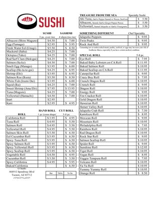 Menu photo 8 O Sushi Restaurant Tucson, AZ