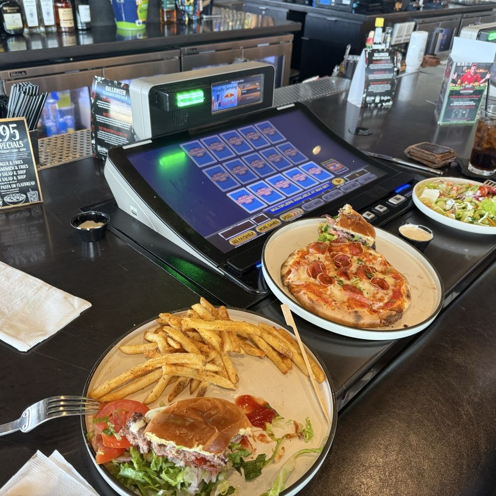 WSKY Stadium - Basic Burger and Pepperoni Pizza with house salad. - Sports Bars Near Me - Las Vegas, Nevada WSKY Stadium - Basic Burger and Pepperoni Pizza with house salad. - Sports Bars Near Me - Las Vegas, Nevada