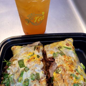 Ktea Cafe - Pork belly Jianbing ($16.95) with passion fruit iced tea ($3 more) combo deal. - Bubble Tea Near Me - Sunnyvale, California