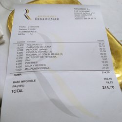 Restaurante Ribadomar - Cuenta 5 personas.
