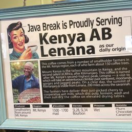 Really solid Kenya blend is the house specialty. Really solid Kenya blend is the house specialty.