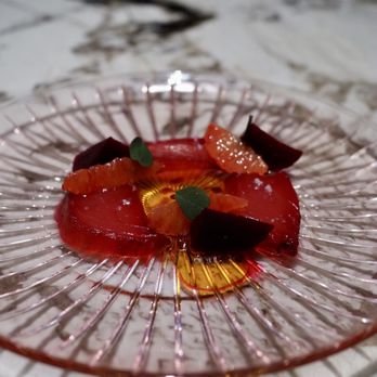 Mister Jiu's - Big eye tuna with beets, blood orange, and lanzhou chili - Chinese Near Me - San Francisco, California Mister Jiu's - Big eye tuna with beets, blood orange, and lanzhou chili - Chinese Near Me - San Francisco, California