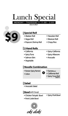 Menu photo 1 Oki Doki Roll & Sushi Brea, CA Menu photo 1 Oki Doki Roll & Sushi Brea, CA