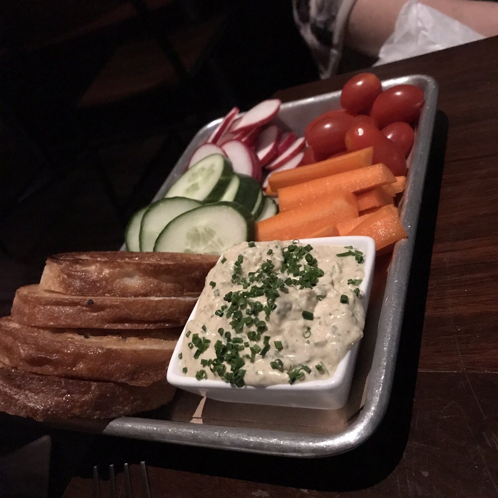 The Eddy - Onion dip with carrots, cherry tomatoes, cukes, radishes & good bread. Onion dip is unbeatable. - Cocktail Bars Near Me - Providence, Rhode Island The Eddy - Onion dip with carrots, cherry tomatoes, cukes, radishes & good bread. Onion dip is unbeatable. - Cocktail Bars Near Me - Providence, Rhode Island