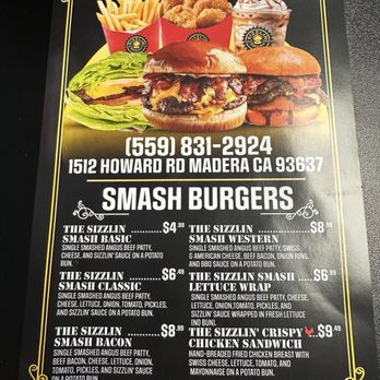 Sizzlin Smash - Menu - Burgers Near Me - Madera, California