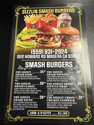 Menu photo 6 Sizzlin Smash Madera, CA