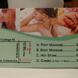 JJ's Massage - Here's the list, they're also great about tailoring to your requests.