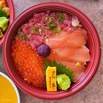 Hana Don - Custom Don: Salmon (3pc) + Ikura, Chopped Toro Total: $21 - Japanese Near Me - Markham, Ontario Hana Don - Custom Don: Salmon (3pc) + Ikura, Chopped Toro Total: $21 - Japanese Near Me - Markham, Ontario