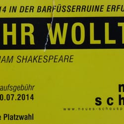 SOMMERKOMÖDIEERFURT - was ihr wollt, war die Premiere und nun, nach anderen Stücken, neu inszeniert beim 10. mal in der Barfüsserruine