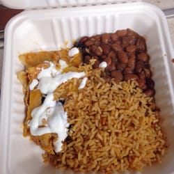 Scorpion Cafe - Enchilada with rice and beans. Should've been a burrito!