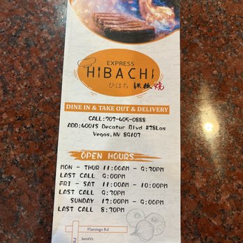 Express Hibachi - Location, Hours of Operation, Dine In & Take Out & Delivery - Japanese Near Me - Las Vegas, Nevada