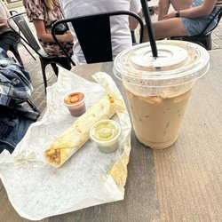 Breakfast wrap and iced latte