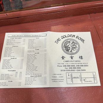 Golden Bowl - menu - Chinese Near Me - Oak Park, Michigan