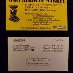 Owa Afrikan Market - Business card info