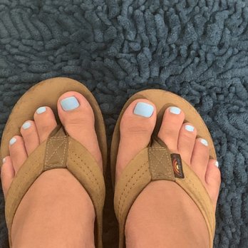 UNO Nails - Gel pedicure in baby blue matte. (Please excuse my pregnant swollen feet) - Nail Salons Near Me - Santa Ana, California