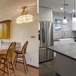 AOD Renovations - Before & After. AOD's Shaker White and Concrete Quartz