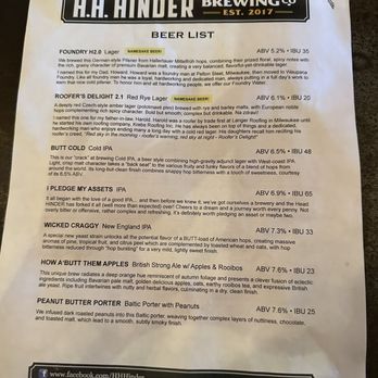 H.H. Hinder Brewing Co - Beer list - Breweries Near Me - Waupaca, Wisconsin H.H. Hinder Brewing Co - Beer list - Breweries Near Me - Waupaca, Wisconsin