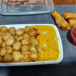 a plate of food and a drink