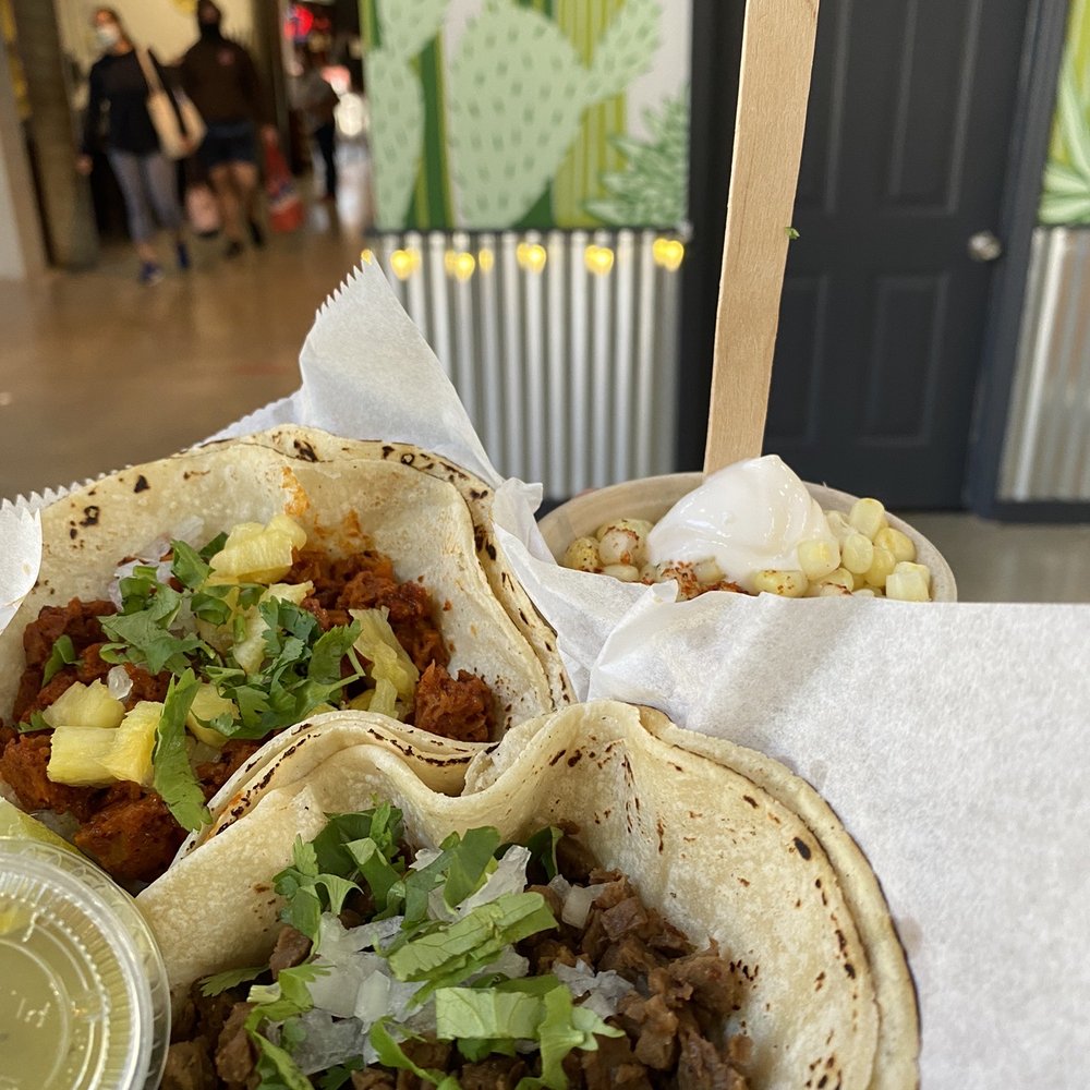 Succulent Vegan Tacos - Al Pastor and Asada tacos with corn in a cup - Tacos Near Me - Nashville, Tennessee