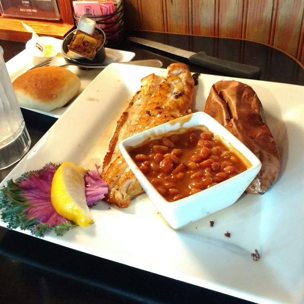 Brother's - Grouper platter with Bake Beans & Sweet Potato - American Near Me - Young Harris, Georgia