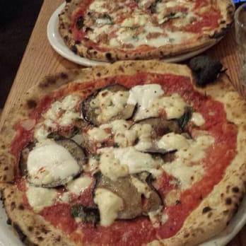 Pizzeria Libretto Danforth - Eggplant pizza with the nduja sausage pizza at the back (spicy optional) - Pizza Near Me - Toronto, Ontario