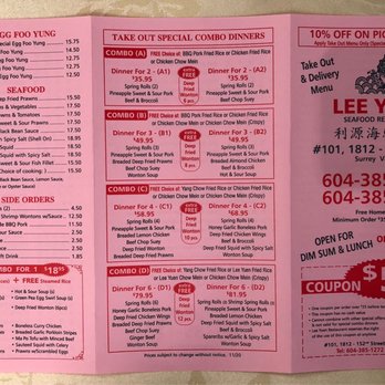 Lee Yuen Seafood Restaurant - Takeout menu - Chinese Near Me - Surrey BC, British Columbia